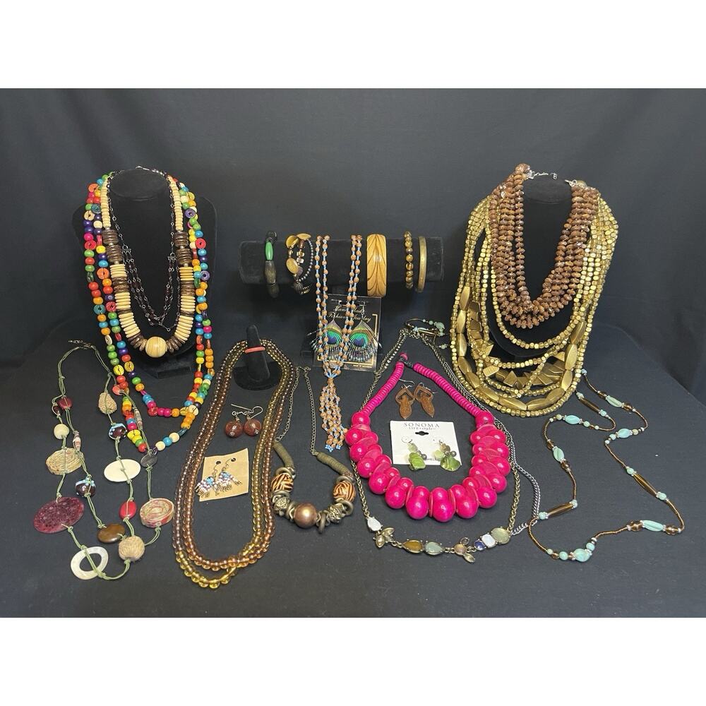 Vintage To Now Boho Costume Jewelry 23 Lot Necklace Earrings Bracelet Hippie